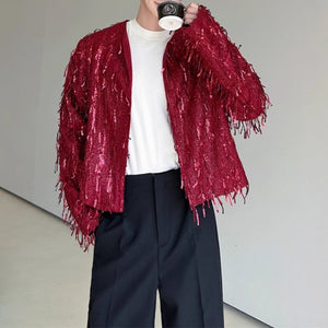 Fringed Loose Sequined Cropped Jacket