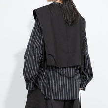 Load image into Gallery viewer, Women's Cropped V Neck Suit Vest Striped Lantern Sleeve Shirt Layered Two-piece Set
