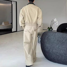 Load image into Gallery viewer, American Double-layered Collar Patchwork Jacket and Wide-leg Trousers Two-piece Set
