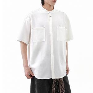 American Black Drape Stand Collar Casual Shirt