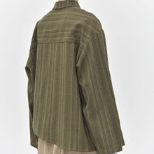 Load image into Gallery viewer, Women’s Striped Slanted Placket Irregular Hem Shirt
