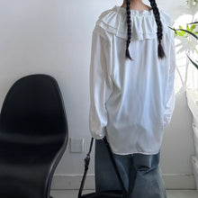 Load image into Gallery viewer, Padded Shoulder Ruffle Collar Loose Drape Shirt
