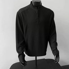 Load image into Gallery viewer, Ribbed Textured Band Collar Henley Shirt
