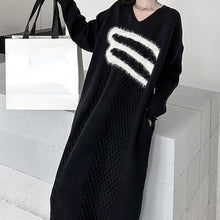 Load image into Gallery viewer, Autumn and Winter Thick Knitted V-neck Jacquard Long Sweater Dress
