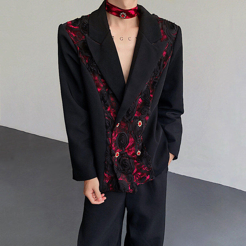 Vintage 3D Rose Velvet Jewel Tie-Strap Blazer