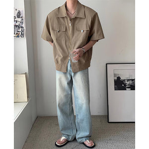 Cropped Shoulder Pads Short Sleeve Cargo Shirts