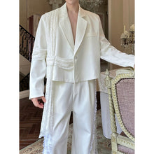 Load image into Gallery viewer, Lace Streamer Overlay Ribbon Belt Cropped Blazer Jacket
