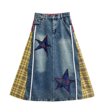 Load image into Gallery viewer, Paneled Contrast Plaid High-waist Denim Skirt
