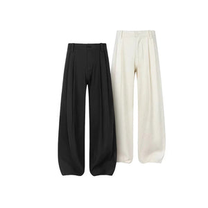 Tencel Linen Double Pleat Straight Drape Trousers