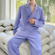 Load image into Gallery viewer, Violet Pearl-trimmed Short Suit Jacket and Straight-leg Trousers Two-piece Set
