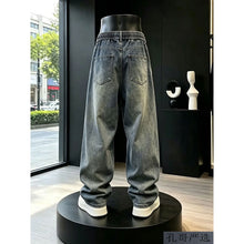 Load image into Gallery viewer, Vintage Washed Elastic Drawstring Waist Curved Wide-leg Jeans
