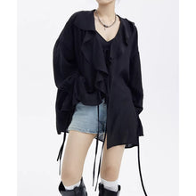 Load image into Gallery viewer, Large Ruffled V-neck And Tie-up Loose Shirt
