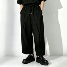 Load image into Gallery viewer, Black Loose-Fit Straight-Leg Drawstring Pants
