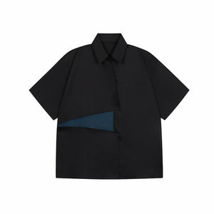 Double Fly Color Block Lapel Collar Shirt