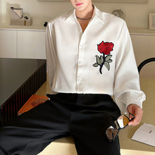 Load image into Gallery viewer, Rose Embroidered Loose Casual Long Sleeve Shirt
