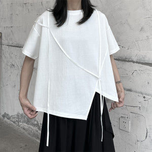Japanese Style Irregular Round Neck Loose T-shirt