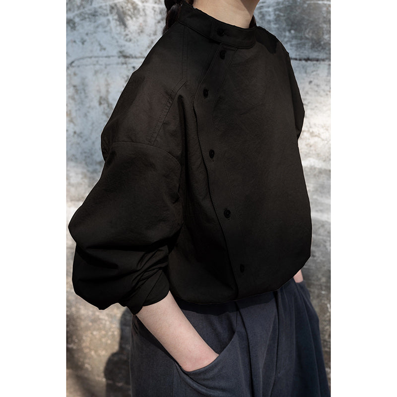 Vintage Stand Collar Loose Shirt