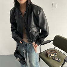 Load image into Gallery viewer, Short Vintage Leather Jacket
