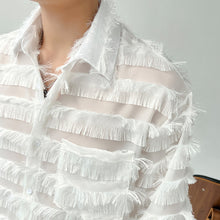 Load image into Gallery viewer, Tassel Striped Hollow Loose Shirt

