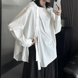 Irregular Slit Ribbon Shirt