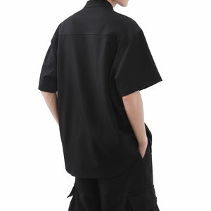 American Black Drape Stand Collar Casual Shirt