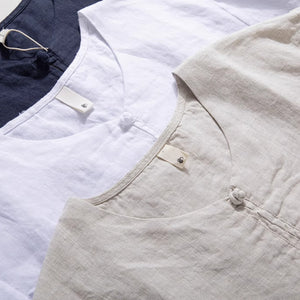Button Loose Casual Round Neck T-shirt