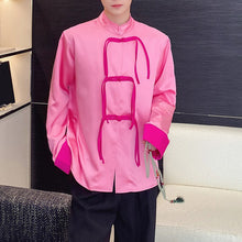 Load image into Gallery viewer, Contrast Buttoned Stand Collar Long Sleeve Retro Shirt
