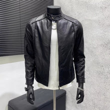 Load image into Gallery viewer, PU Stand Collar Slim Jacket
