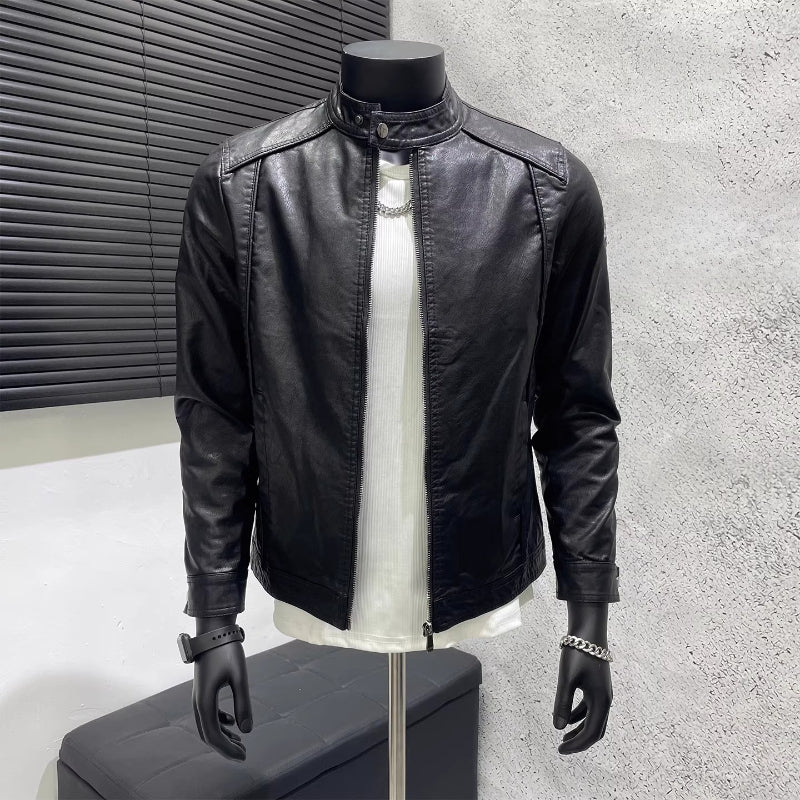 PU Stand Collar Slim Jacket