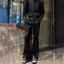 Load image into Gallery viewer, Heavy Sequined PU Metal Rivet Flared Pants
