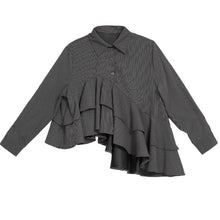 Load image into Gallery viewer, Women's Asymmetrical Double Layer Ruffle Hem Striped Shirt
