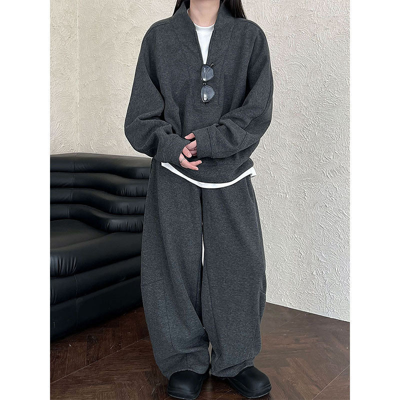Relaxed Brushed Sweatshirt Casual Machete Pants Two-piece Suit