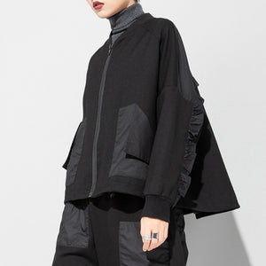 Black Loose Ruffle Long Sleeve Short Jacket