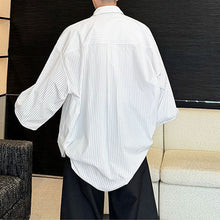Load image into Gallery viewer, Oversized Pleated Striped Quarter-sleeve Shirt

