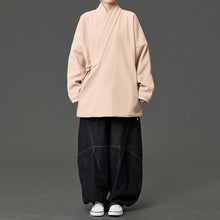 Load image into Gallery viewer, Fleece Lined Diagonal Placket Loose Hanfu Cardigan
