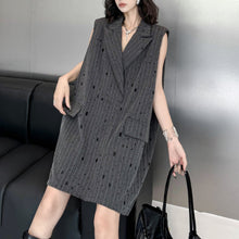 Load image into Gallery viewer, Ripped Loose Striped Suit Collar Vest Dress
