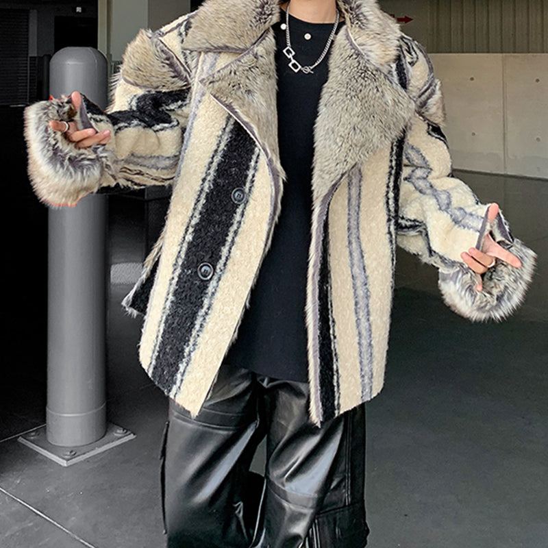 Striped Eco-friendly Fur Double-sided Plush Jacket