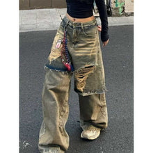 Load image into Gallery viewer, Ripped Fake Two-piece Denim Loose Drape Trousers
