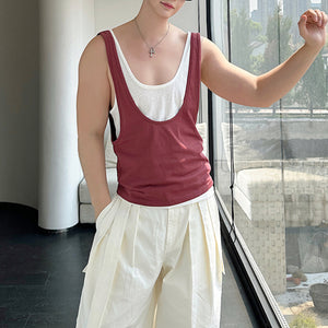 Contrast Color Layered Casual Sleeveless Vest