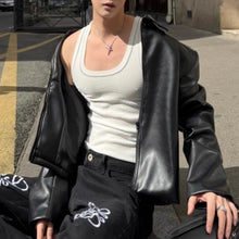 Load image into Gallery viewer, Padded Lapel Leather Jacket
