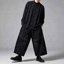 Load image into Gallery viewer, Japanese Draped Loose Long Sleeve Shirt Contrast Line High-waist Loose Wide-leg Pants Two-piece Set
