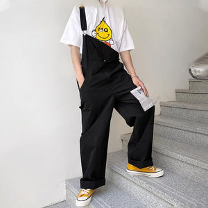Solid Color Simple Straight Leg Overalls
