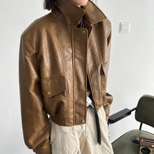 Load image into Gallery viewer, Short Vintage Leather Jacket
