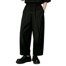 Load image into Gallery viewer, Black Loose-Fit Straight-Leg Drawstring Pants
