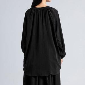 Black Neutral Style V-neck Top