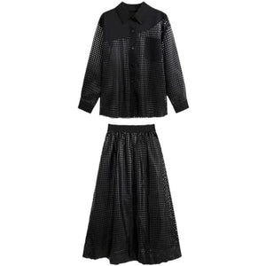 Retro Mesh Cardigan Casual Two-piece Set