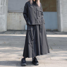 Load image into Gallery viewer, Loose Black Long-sleeved Shirt and Skirt Two-piece Suit
