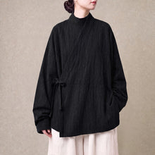 Load image into Gallery viewer, Cotton Textured Cross Collar Wrap Side Tie Loose Cardigan

