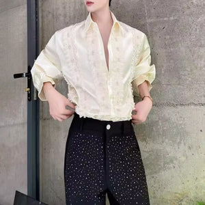 French Pearl Wood Ruffle Drape Shirt