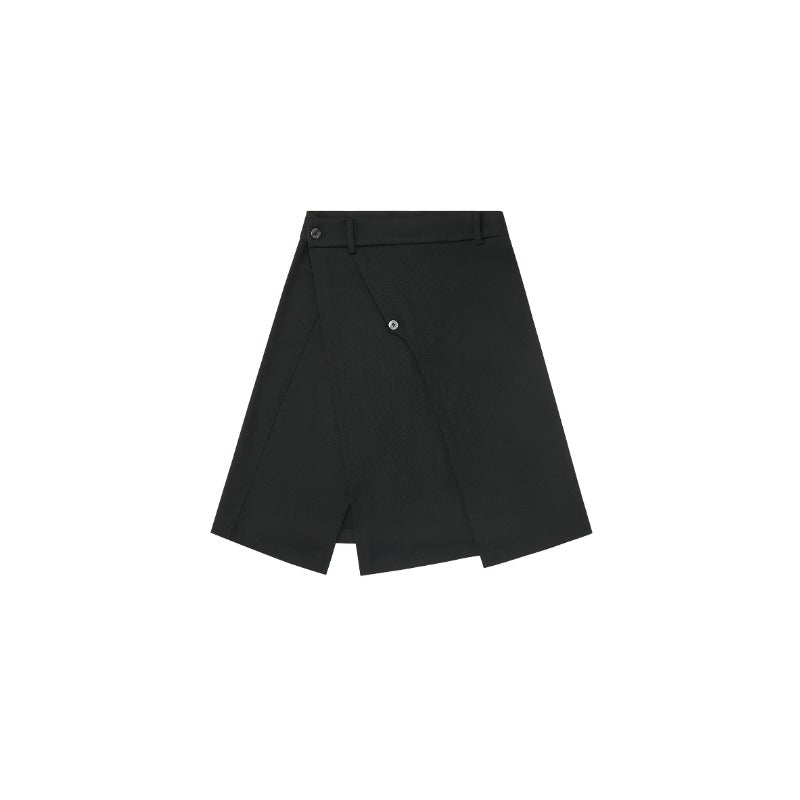 Asymmetric Deconstructed A-line Slit Multi-button Skirt